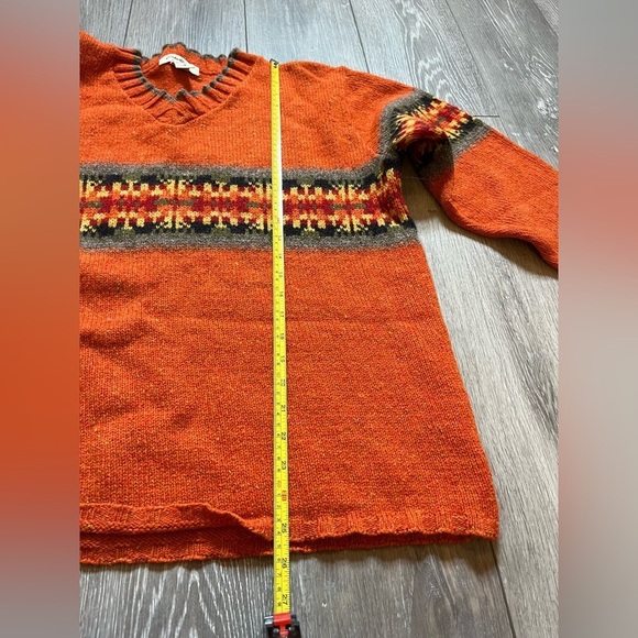 Vintage Eddie Bauer Wool Blend Fall Orange Sweater V-neck Medium - Picture 5 of 7